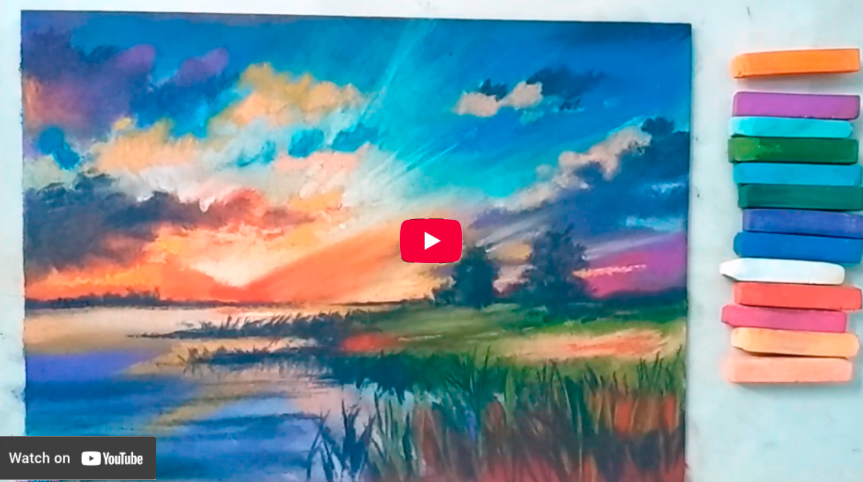 Landscape drawing for beginners with soft pastels - Scenery Drawing - landscape painting.mp4
