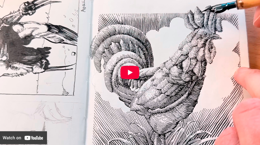 Scratchboard-Engraving Illustration Style with Pen and Ink - Beginner Tutorial.mp4