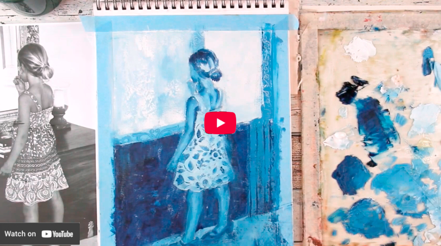 How to paint with ONE COLOUR! Easy Monochromatic Painting Tutorial! 💙#monochromepainting.mp4